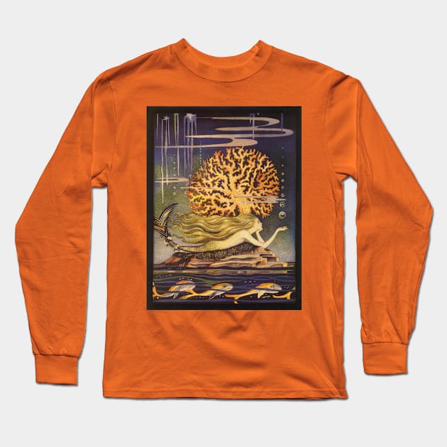 Vintage Fairy Tales, Mermaid with Bubbles, Coral and Fish Long Sleeve T-Shirt by MasterpieceCafe